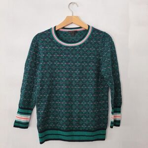 J. Crew 100% Merino Wool Knit Sweater Green/Pink/White/Blue/Black Nordic M